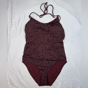 Athleta Brown Patterned Key Hole One-Piece Swimsuit